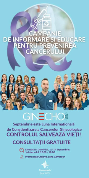 Campanie de consultații gratuite pentru prevenirea cancerului cervical la Craiova