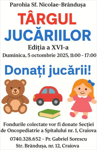 Campanie de donații de jucării pentru sprijinirea secției de Oncopediatrie din Craiova